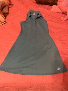 ALO Yoga Sleeveless Polo Mini Dress in Teal Blue